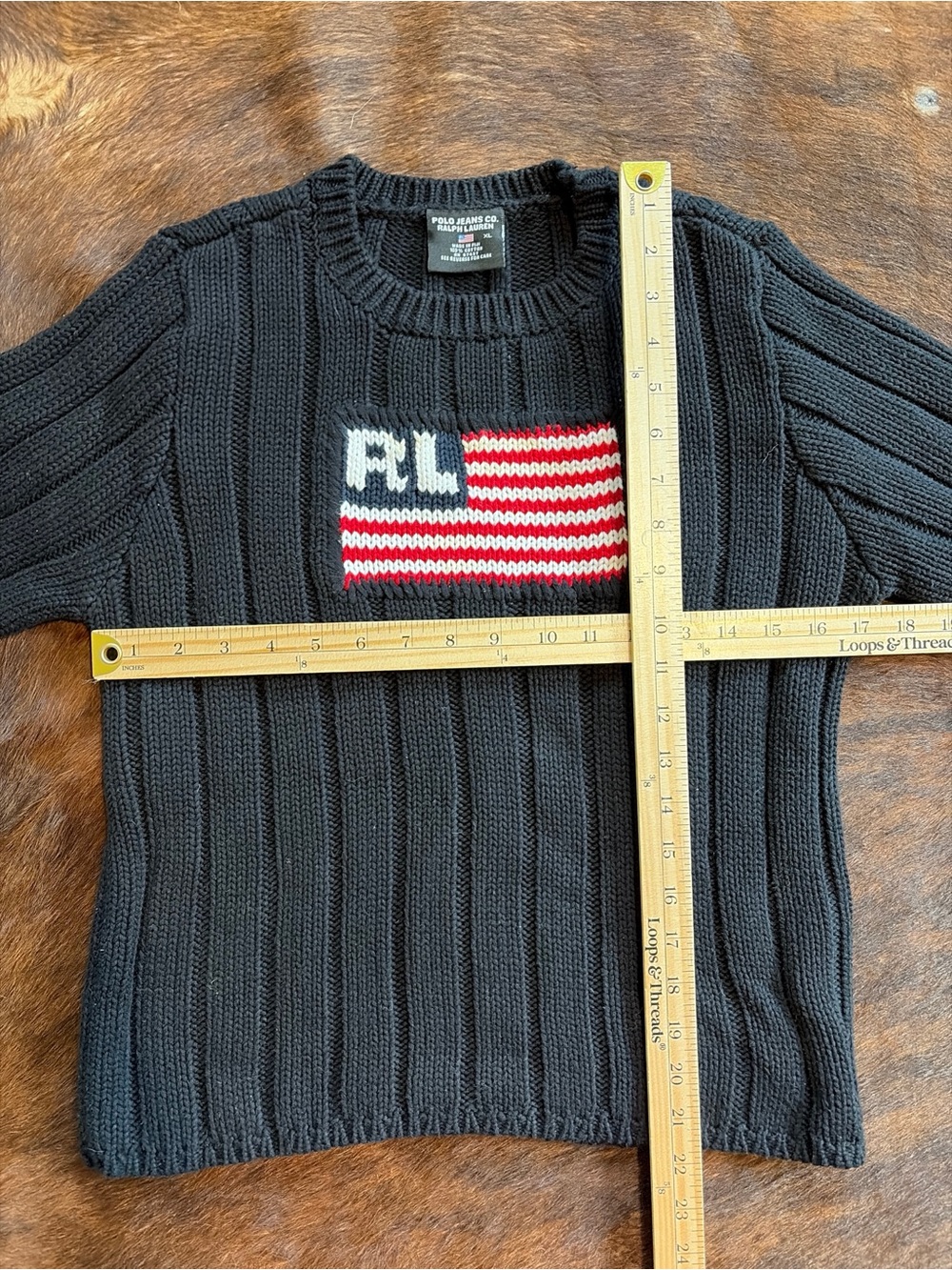 Vintage Polo Jean Co Ralph Lauren Black American Flag Preppy USA 90s Y2K Heavy - Picture 7 of 8